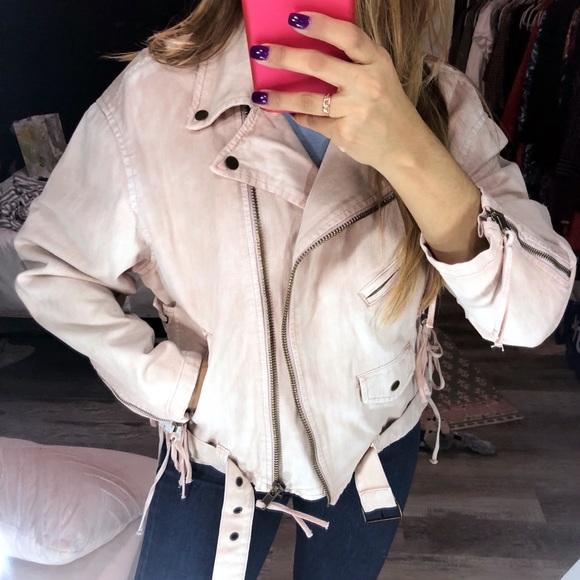 NWT Free People • Lace-Up Denim Rose Moto Jacket - Picture 2 of 8